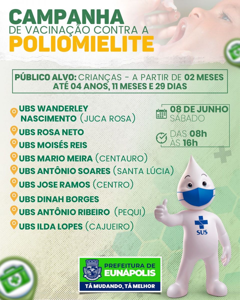Dia D de vacinao contra a poliomielite acontece neste sbado em Eunpolis - (Foto: Divulgao)
