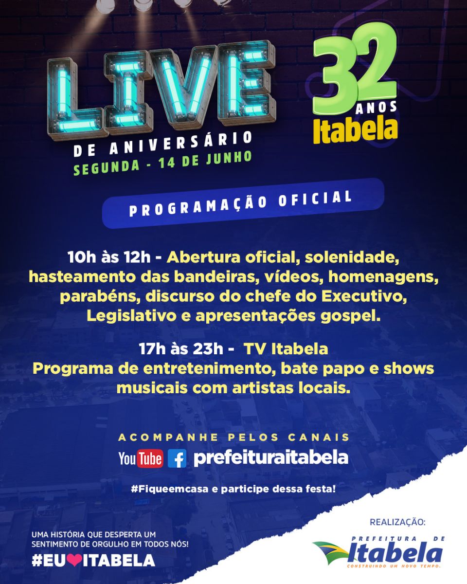 32 anos: Festa de Aniversário de Itabela terá celebração e shows on-line