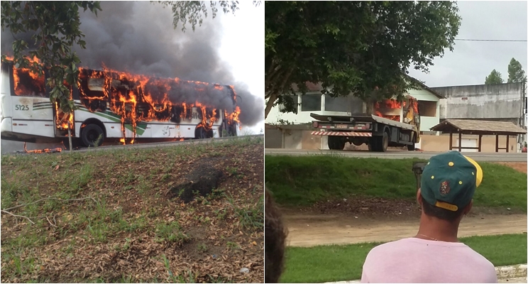 nibus  incendiado na BR-367 em protesto contra ao da policia. (Foto: Leitor Bahia Dia a Dia via Whatsapp)