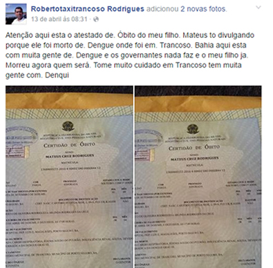 Pai de Mateus usa as redes sociais para cobrar soluo do caso. (Foto: Reproduo/facebook)